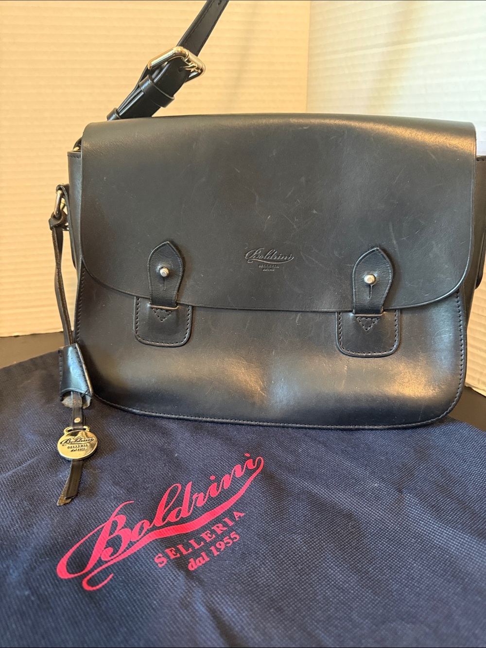 Boldrini Selleria Florence Genuine Black Leather Crossbody Satchel